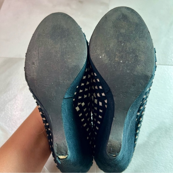 Duex lux vintage y2k suede black woven checkered peep toe wedge size 38 black - Picture 12 of 12